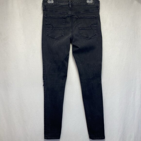American Eagle Jegging Mid-Rise Ripped Skinny Jeans Women 6R Black Dark Wash - Picture 2 of 16